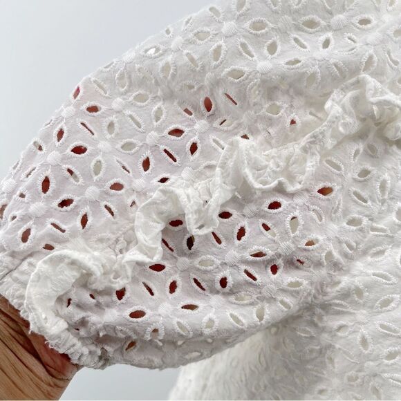 Rachel Parcell Women’s White Floral Eyelet Ruffle Short Sleeve Cotton Top XL - Picture 10 of 17